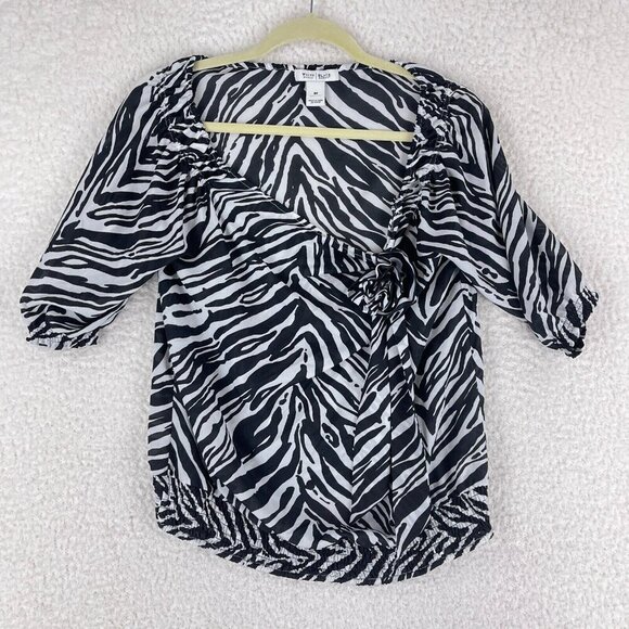 White House Black Market Animal Print Pullover Shirt Womens Side Bow Size Medium - Picture 1 of 14